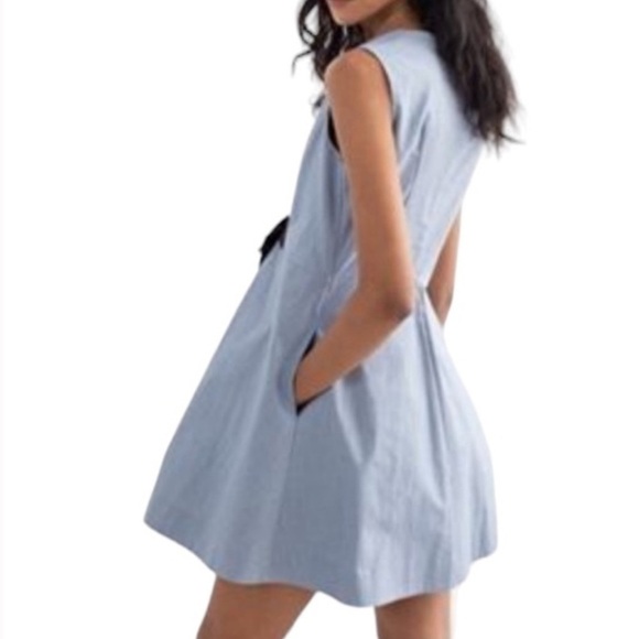 & OTHER STORIES A-Line Cotton Blue Chambray Bow Front Dress Size 2 - Picture 5 of 14